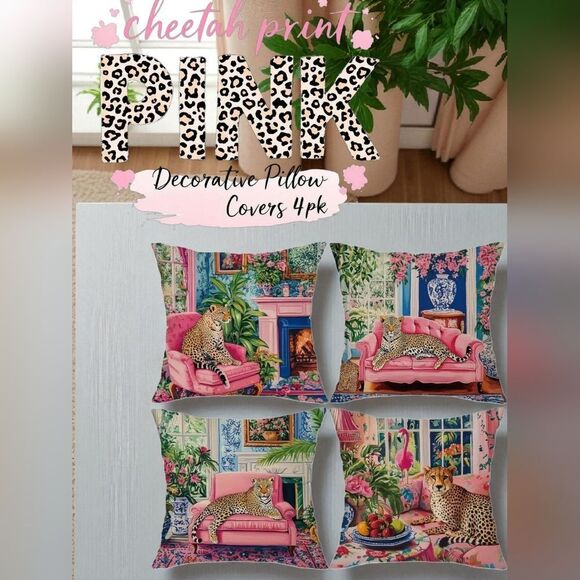 Leopard Print Decorative Linen Pillow Covers 4pc.Set - Picture 1 of 6